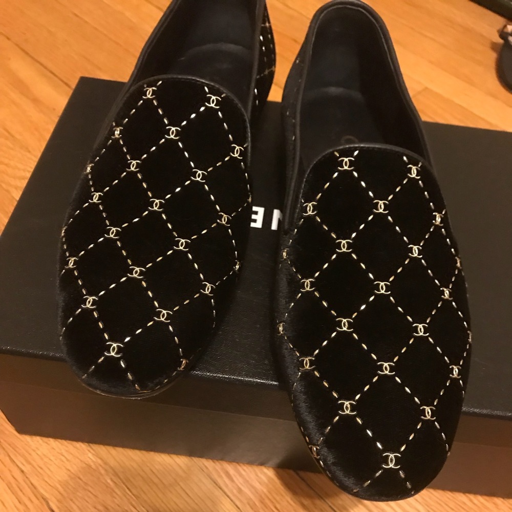 Authentic Chanel Velvet Mocassins/Loafers